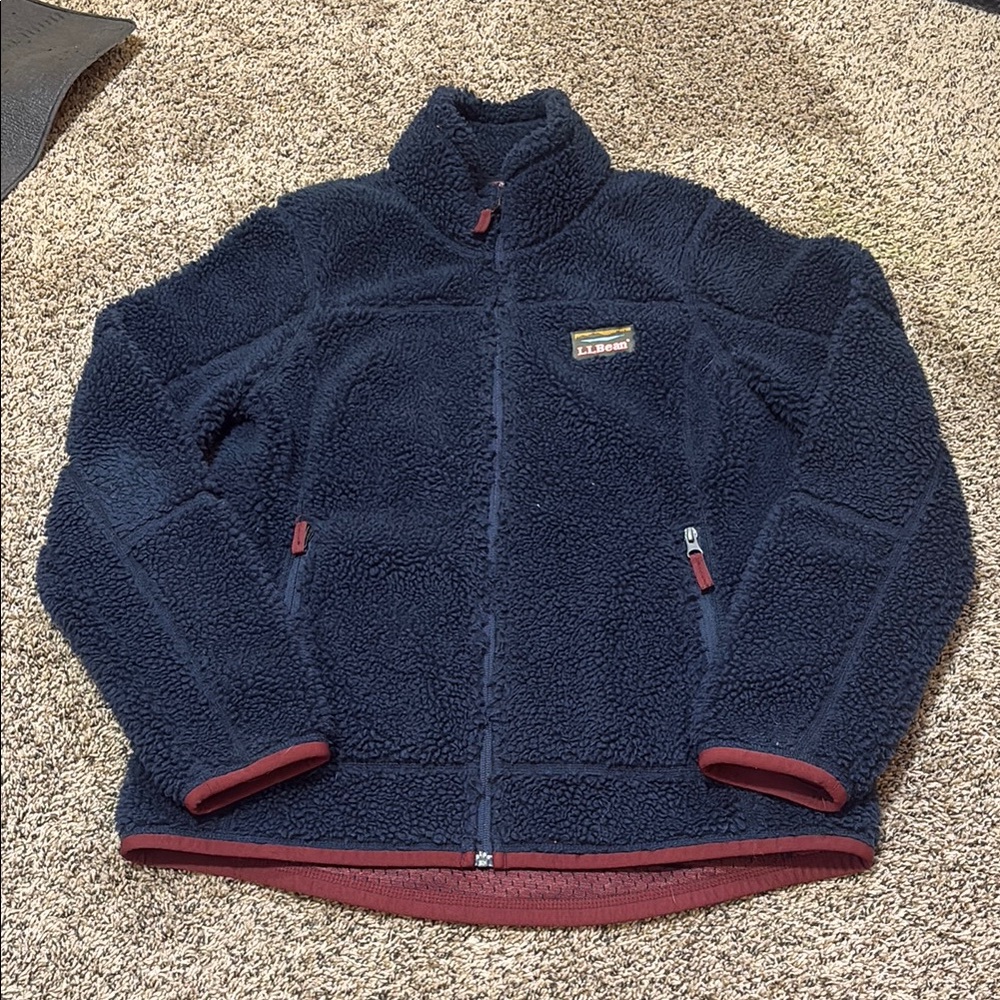 L.L. Bean Navy Blue Teddy Jacket with Plush Fleece and Stand-Up Collar